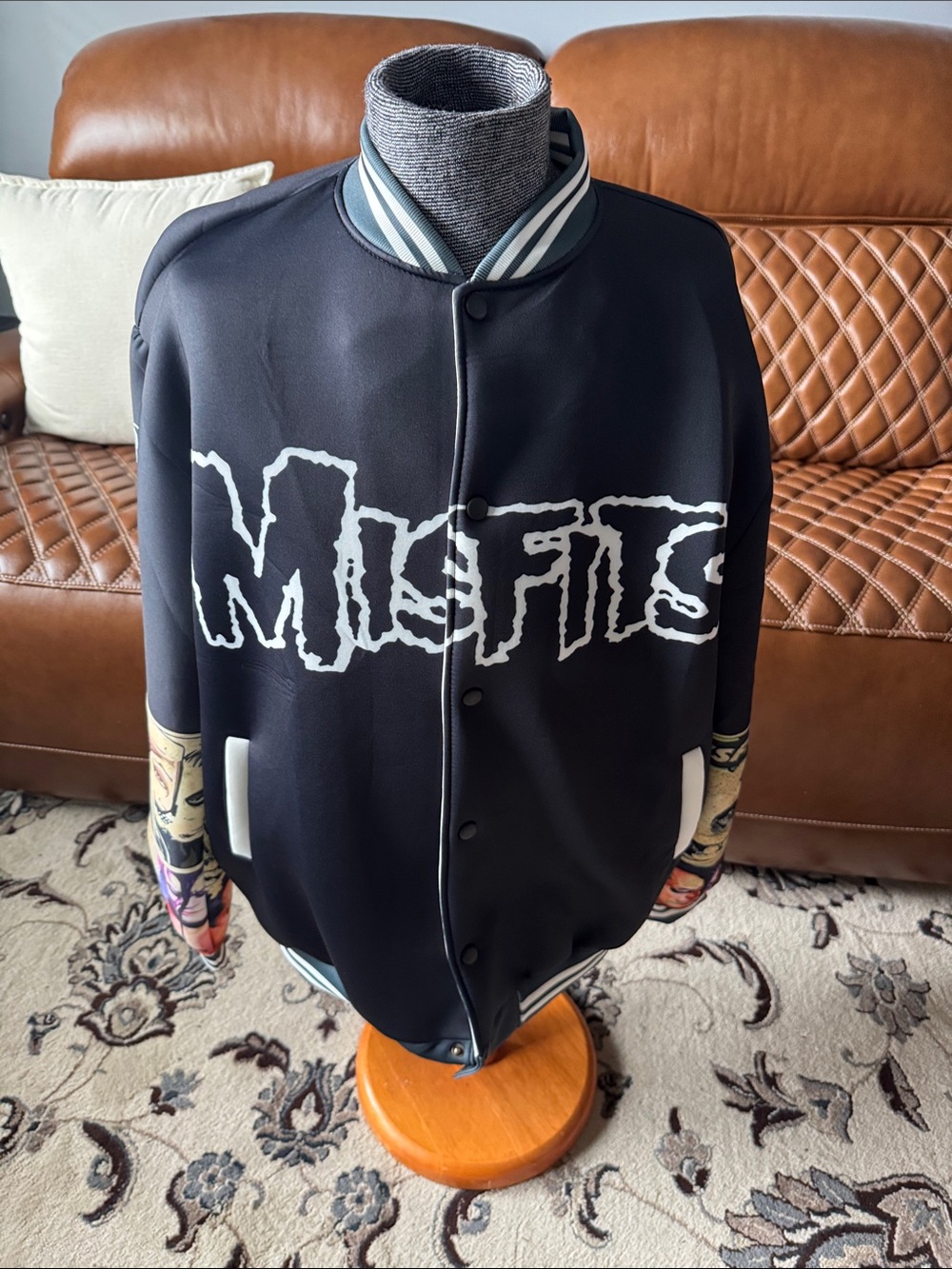 Graphic Skull Bomber Jacket in Black and Yellow - Picture 2 of 7